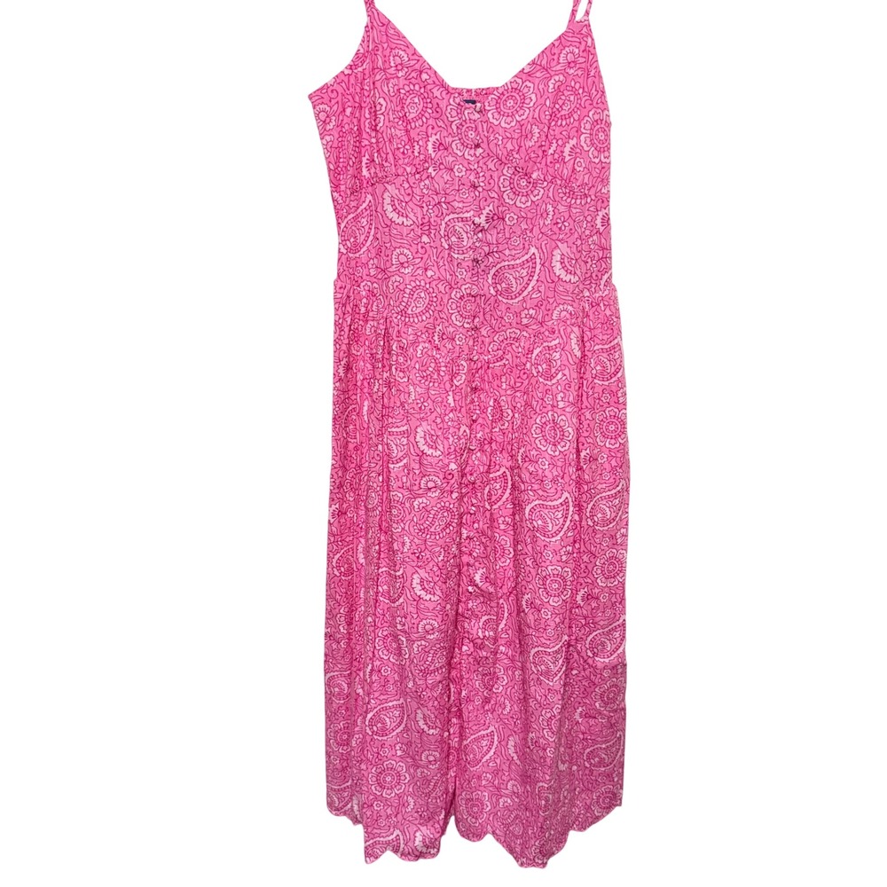 Roller Rabbit Dress Women's Medium Pink New Paisley Floral Button Front Midi